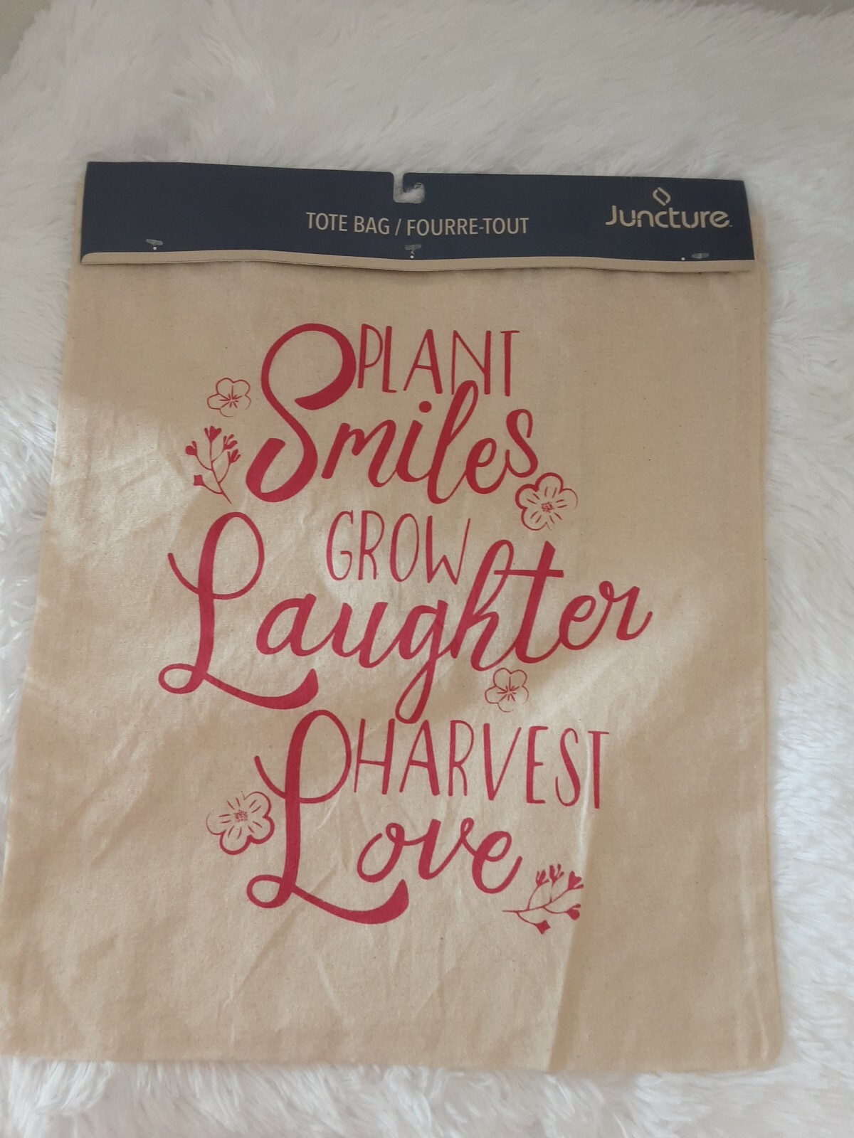 Lot X2 Juncture Canvas Graphic Tote Bags W/Handles “Plant Smiles” & “Busy Bee”