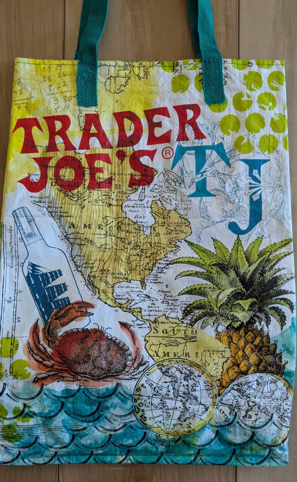 Trader Joe’s VINTAGE Reusable Shopping Bag Tote Map Crab Pineapple Moon Balloon
