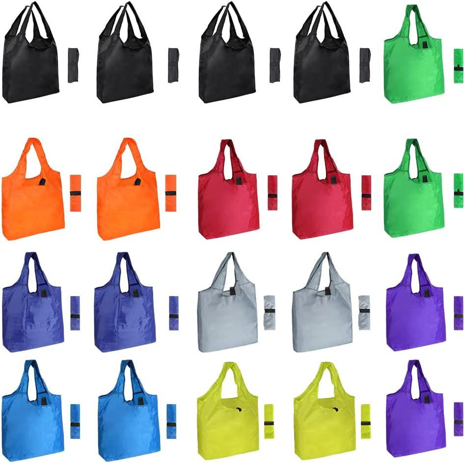 20 Pack Durable Colorful Folding Reusable Grocery Bags Handles Bulk Strong,