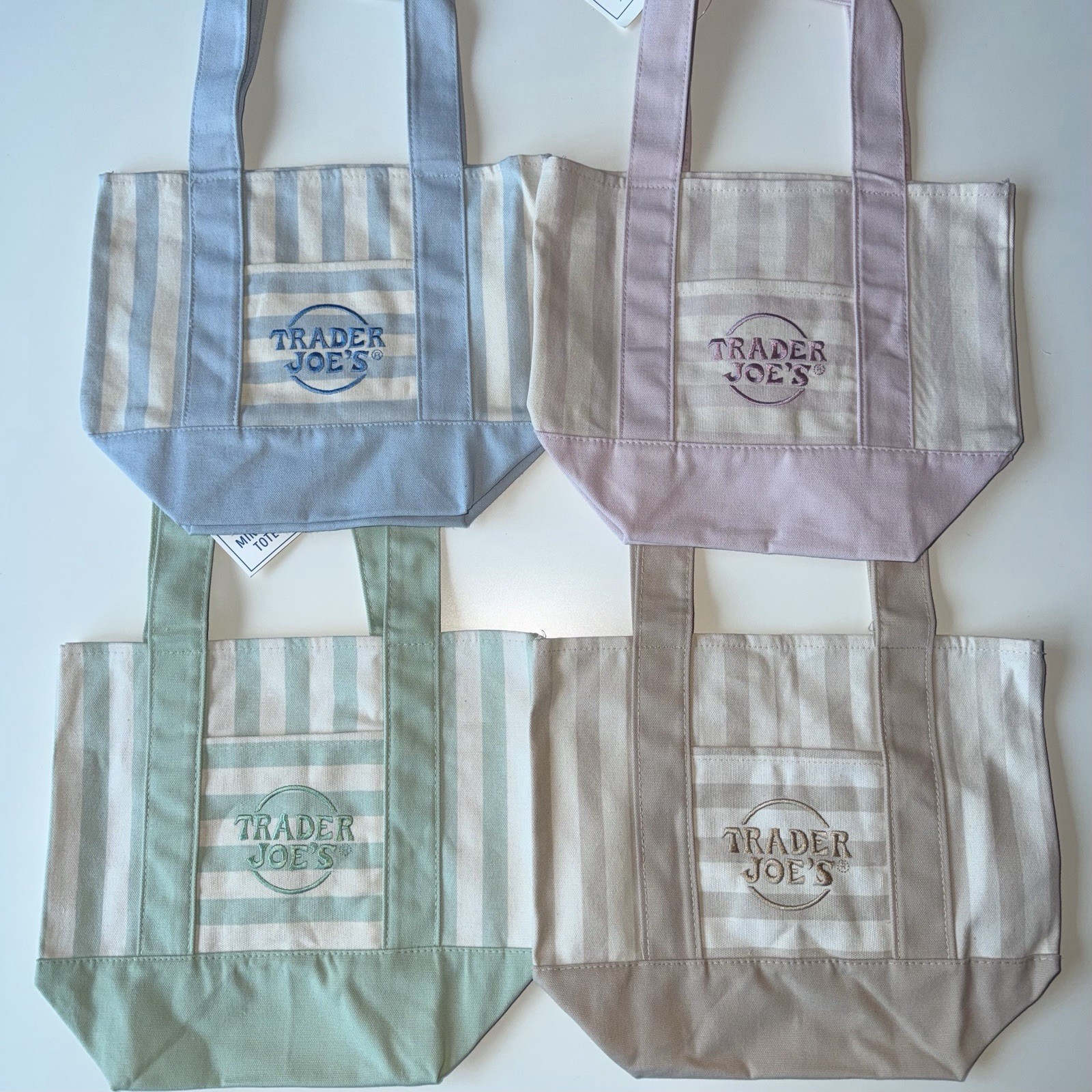 Trader Joe’s Mini Pastel Stripe Tote Bag Limited Edition Set of 4 Brand New
