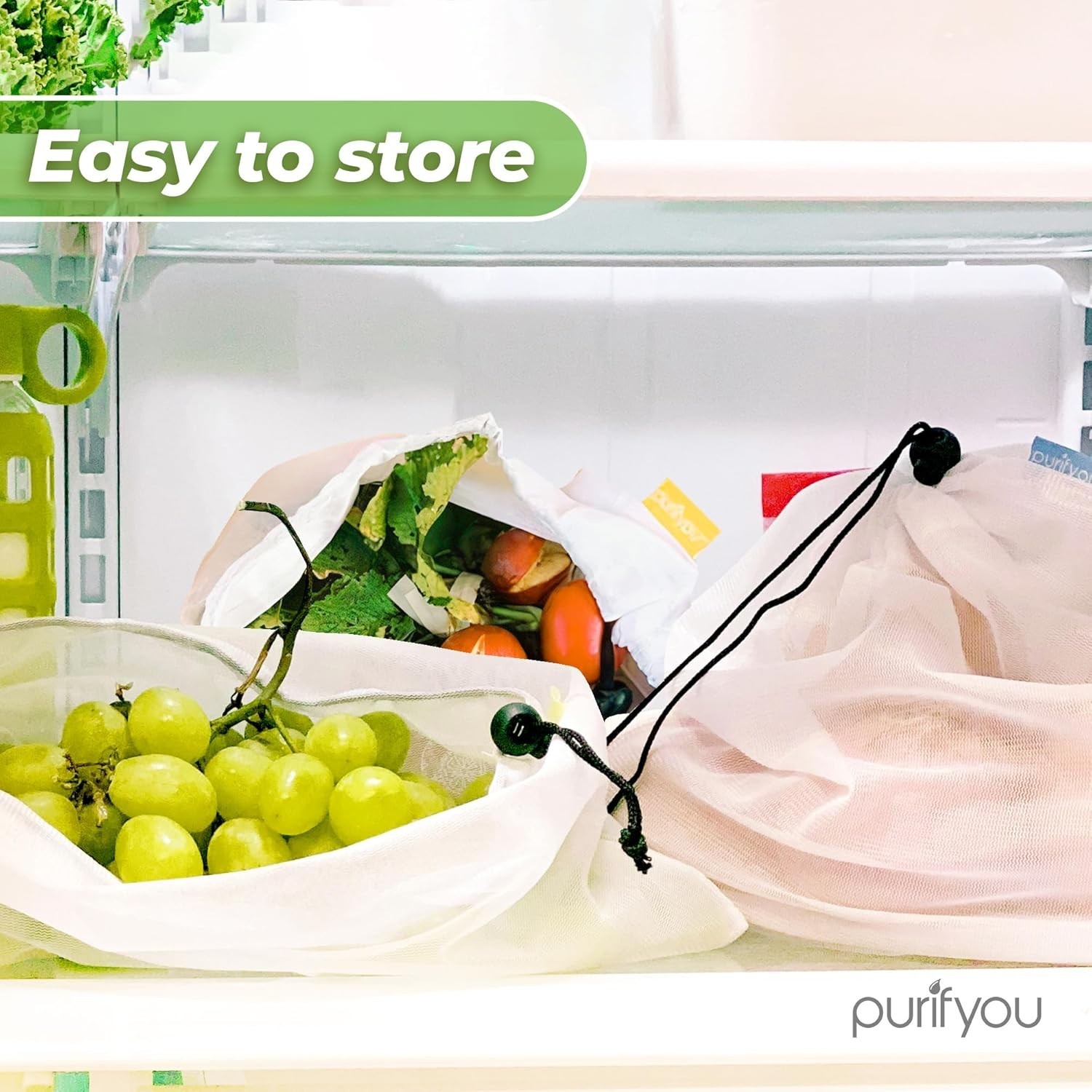 Set of 9 Reusable Produce Bags – Heavy Duty Washable Mesh Grocery Bags