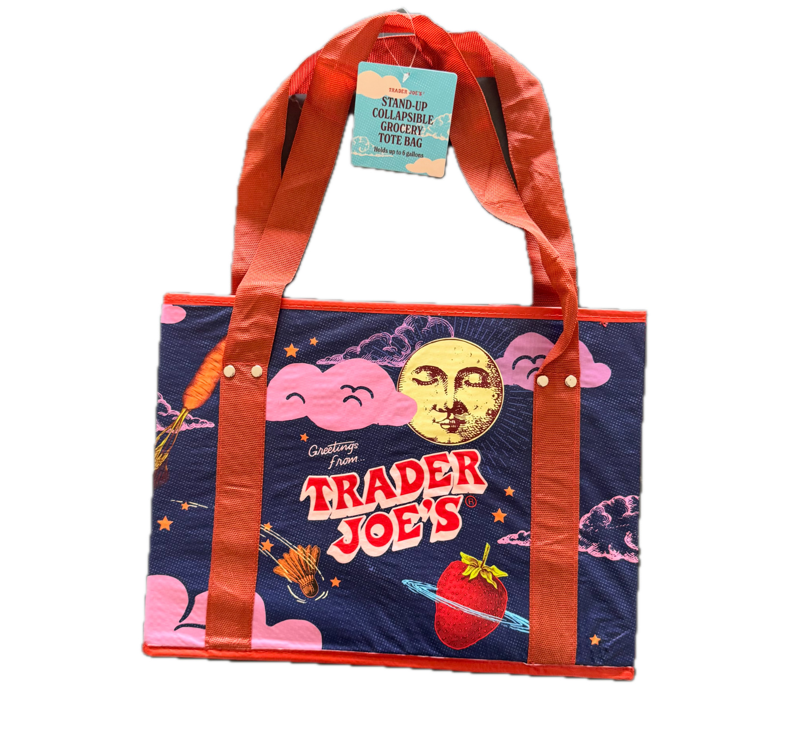 2X NEW TRADER JOE’S STAND UP COLLAPSIBLE TOTE GROCERY BAG. STURDY AND STORABLE