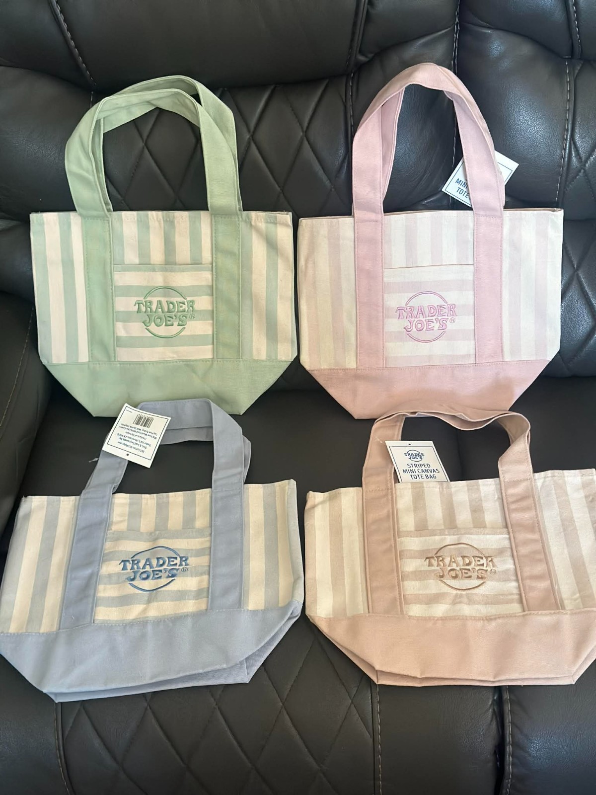 Trader Joe’s Striped Mini Canvas Tote Bags Set of 4 Pastel Colors NWT limited