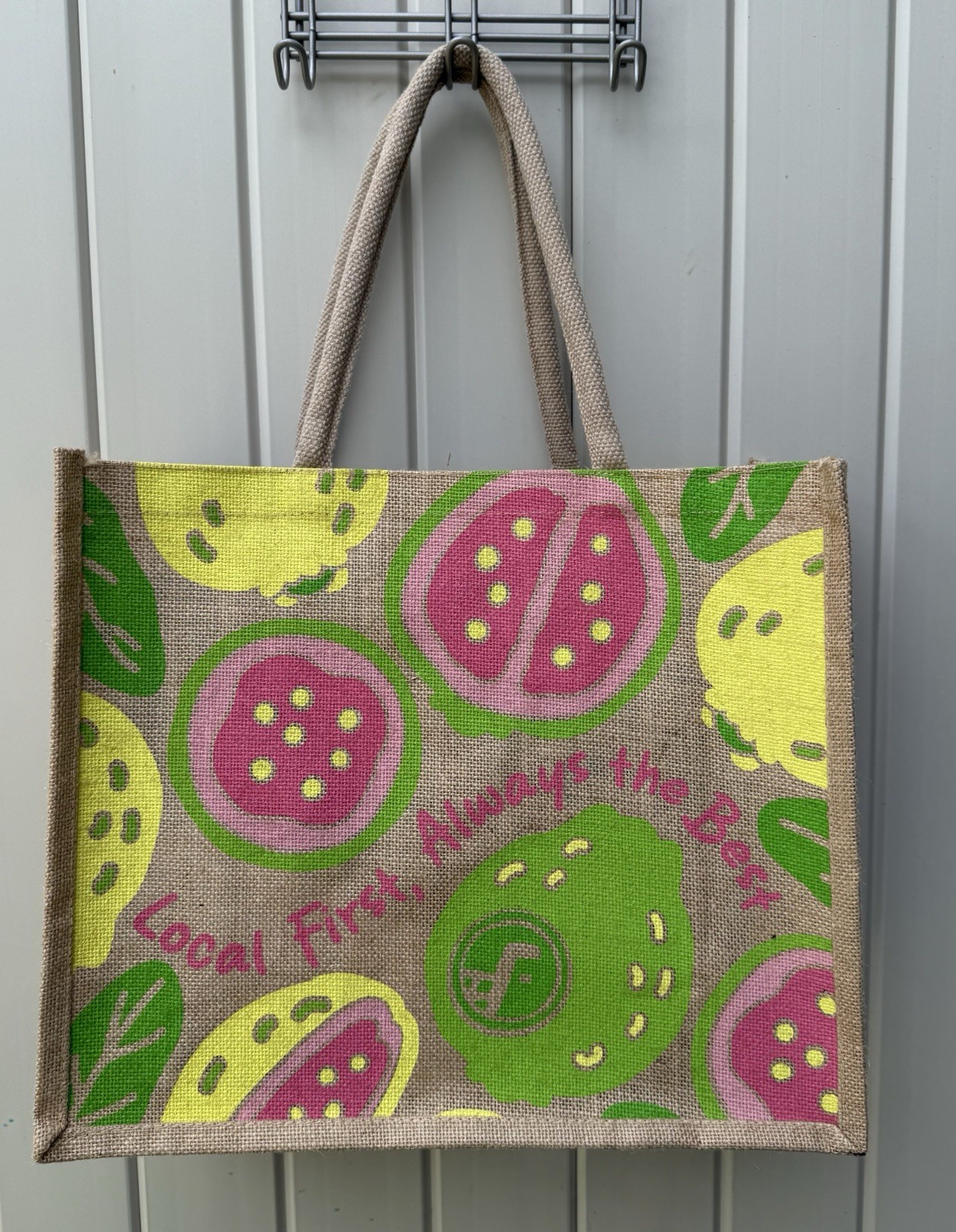 NWT Foodland Hawaii Guava Reusable Jute Grocery Shopping Bag Tote