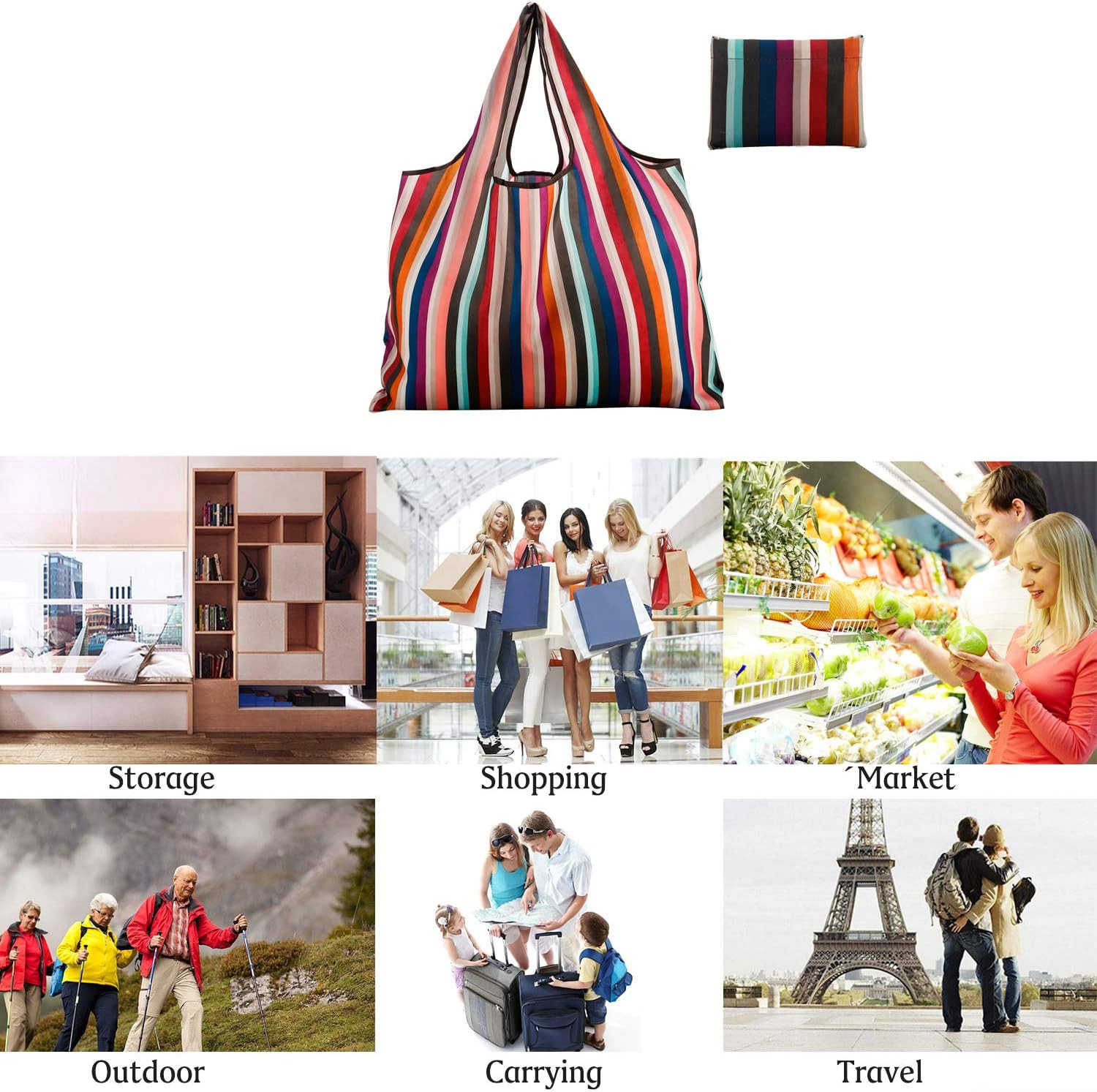 Reusable Grocery Bag 2 Packs Large Washable Foldable Eco Friendly Nylon Heavy Du