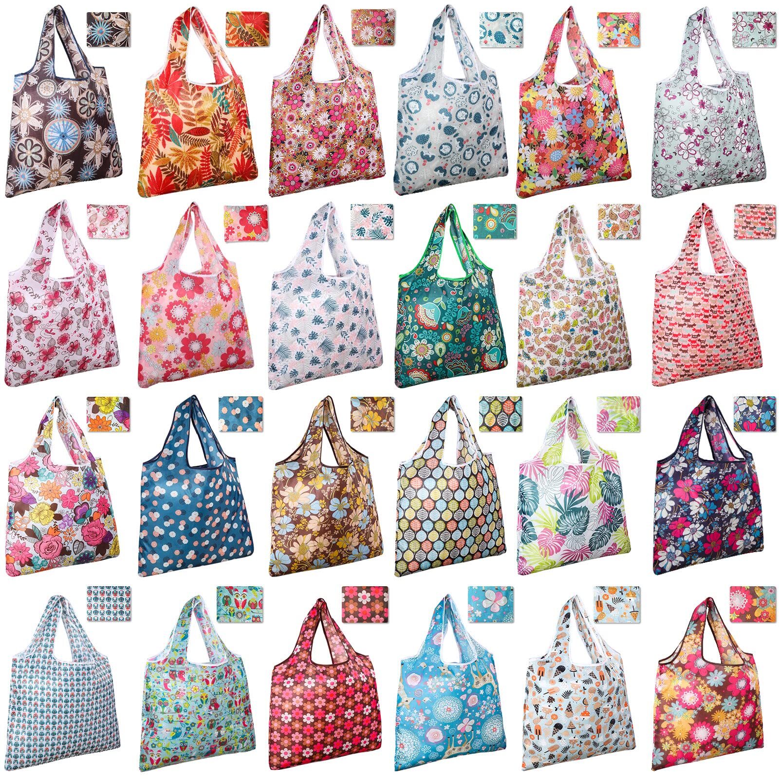24 PCS Reusable Grocery Bags Foldable Polyester Shopping Bags Multi Color