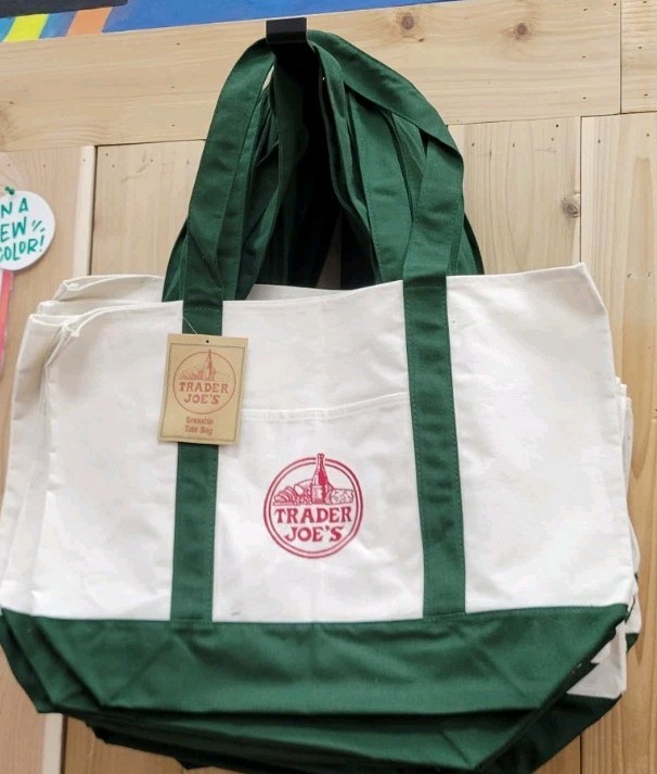 Trader Joe’s Large Green/White Heavy Cotton Basic Canvas Tote Reusable Bag Limit
