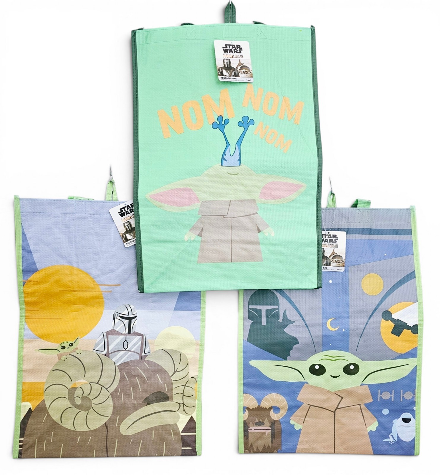 (3) Star Wars Mandalorian Grogu Reusable Shopping Tote Bags 13.5″x19″x8″ NWT