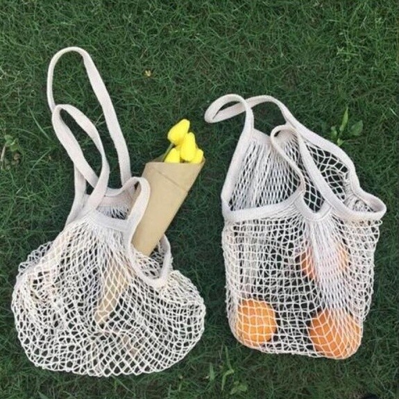 Mesh Shopping Bag Pack of 2 Natural Organic Cotton Biogradable & Eco-Friendly