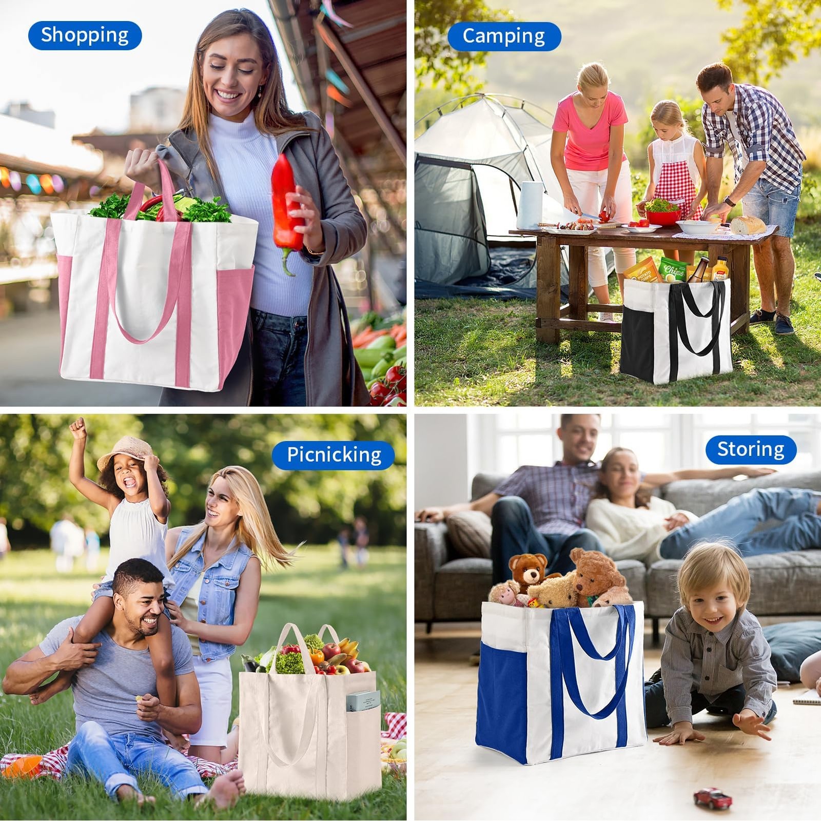 Canvas Grocery Shopping Bag, 1 Pack Heavy Duty Canvas Totes with Reinforced H…