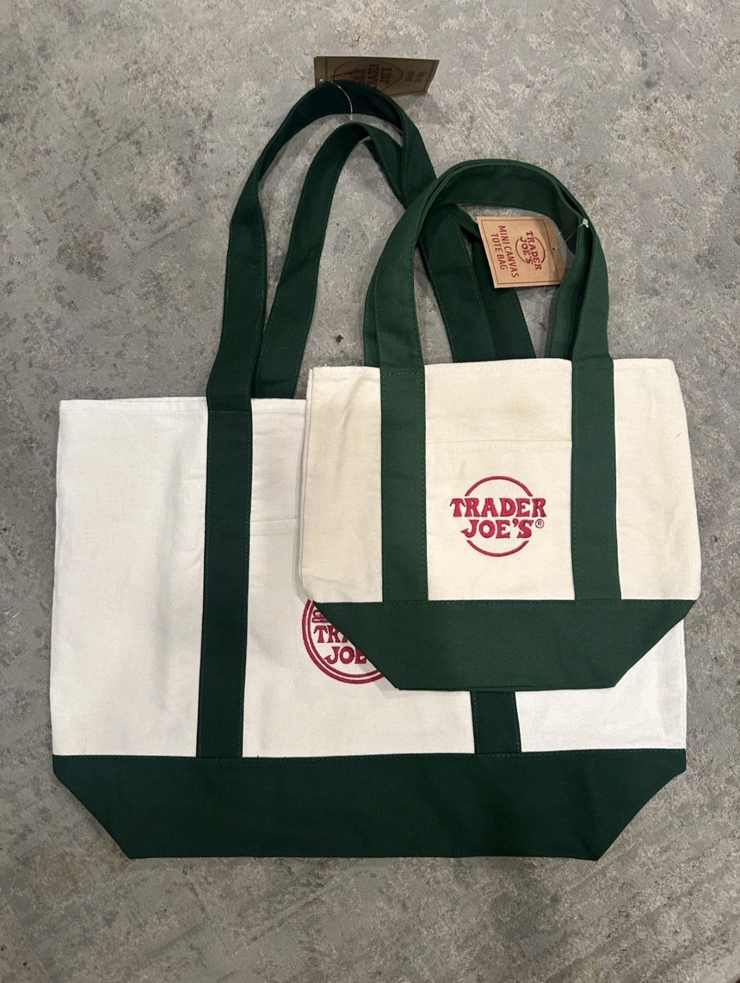 🔥 2x Trader Joe’s NEW 💚 GREEN AUTHENTIC LARGE & MINI CANVAS REUSABLE TOTE BAGS