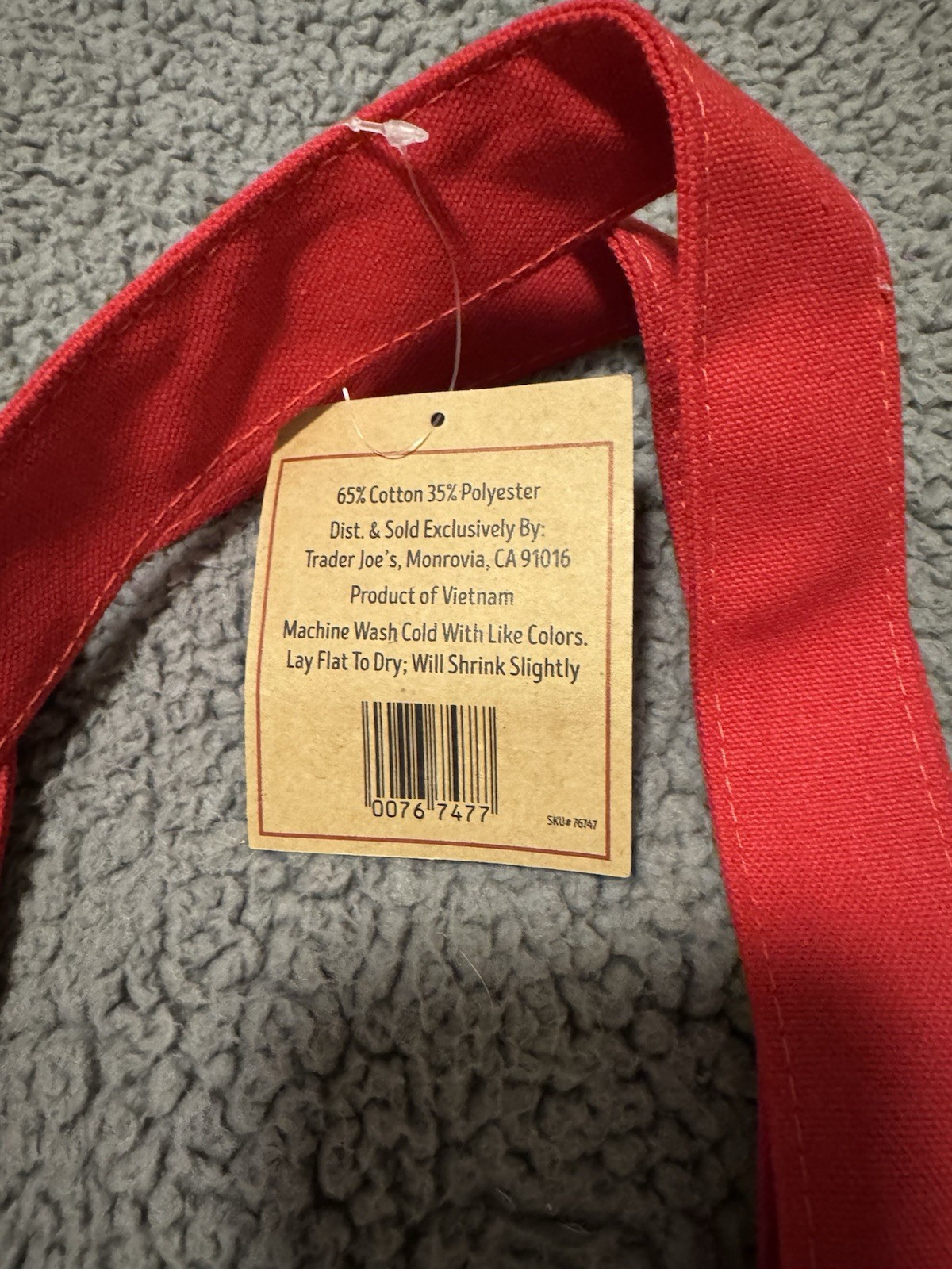 Trader Joe’s Mini Canvas Tote Bag Small Red Beige Foldable Cotton Polyester
