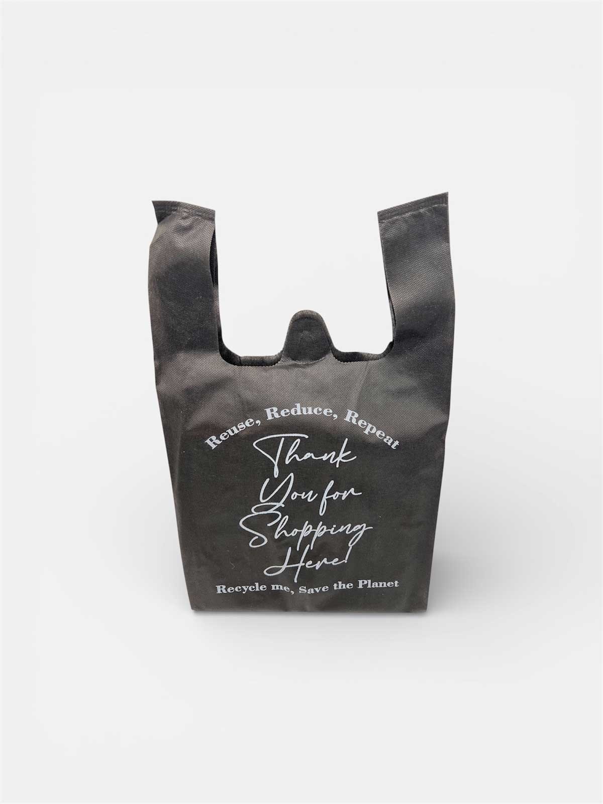 1800 pcs Non-Woven Reusable Bulk T-Shirt Thank You Black Grocery Bag 12x7x22