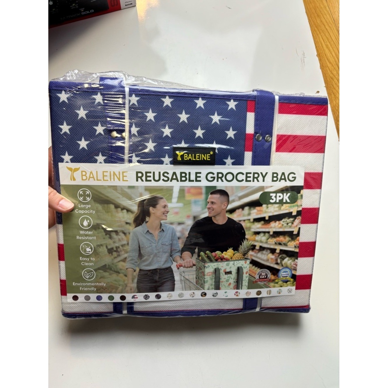 BALEINE 3PK Reusable Grocery Bag – American Flag Blue/White/Red