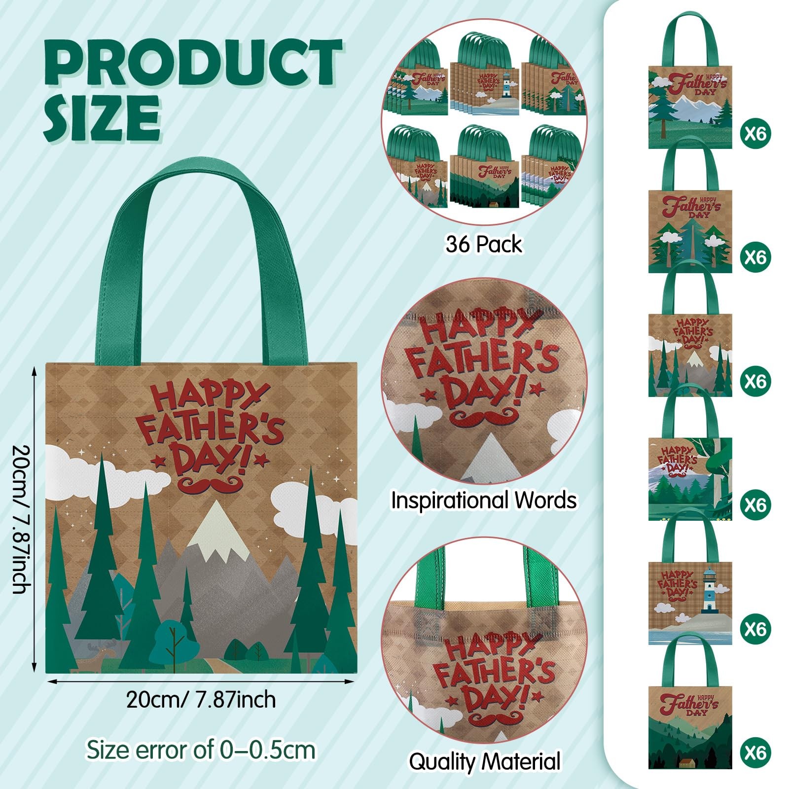 Cosblank 36 Pcs Father’s Day Tote Bags Bulk with 8 x 8 inches, Multicolor