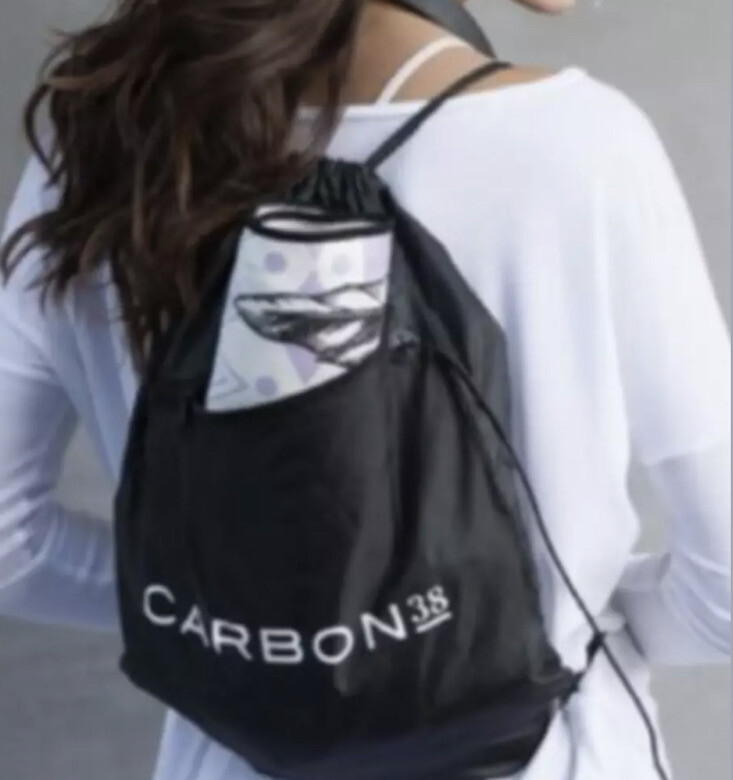 NEW Carbon 38 Nylon Black Gym Bag Drawstring Backpack Zipper