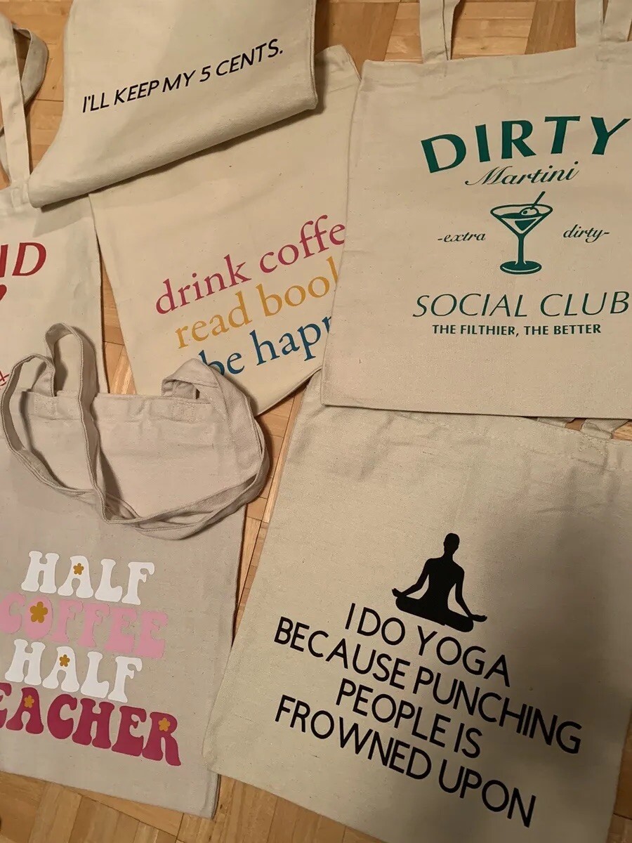 Tote Bag Canvas Martini Yoga Drink Happy Shopping School
