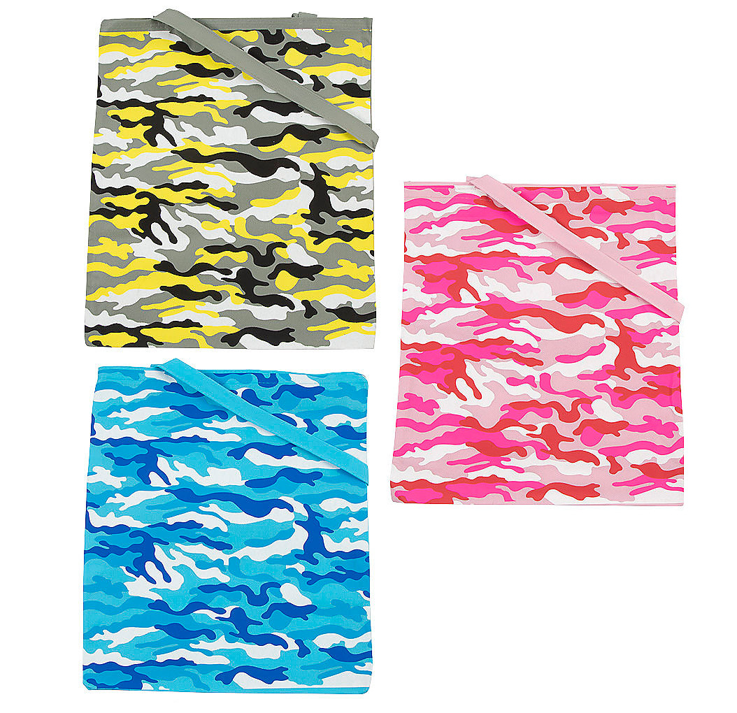 NEW Set of 3 Colorful Camo Shopping Bags Reusable Market Totes 15×17 in.