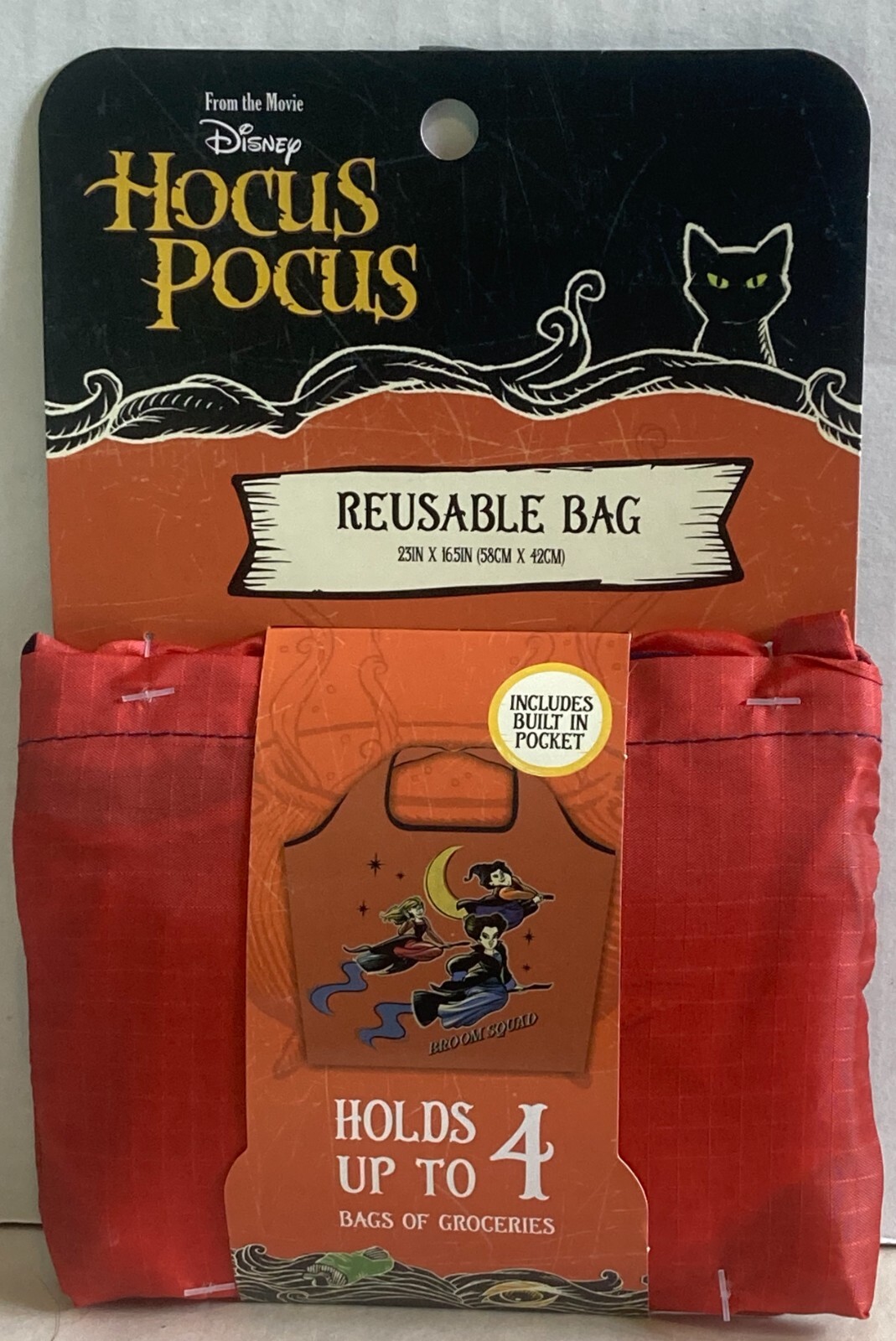 Disney Hocus Pocus Reusable Grocery Bag 23″ x 16.5″ Pocket Easy Fold Up (B)