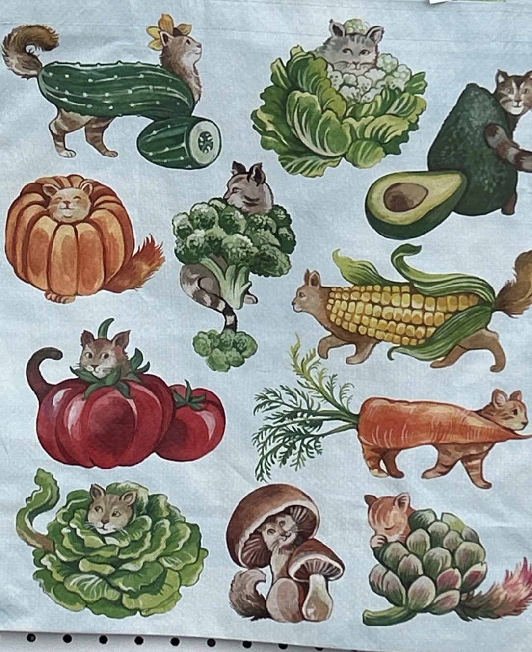 Marshalls Reusable Cat Vegetable Tote Bag Kitty Produce Veggie Grocery Bag NEW