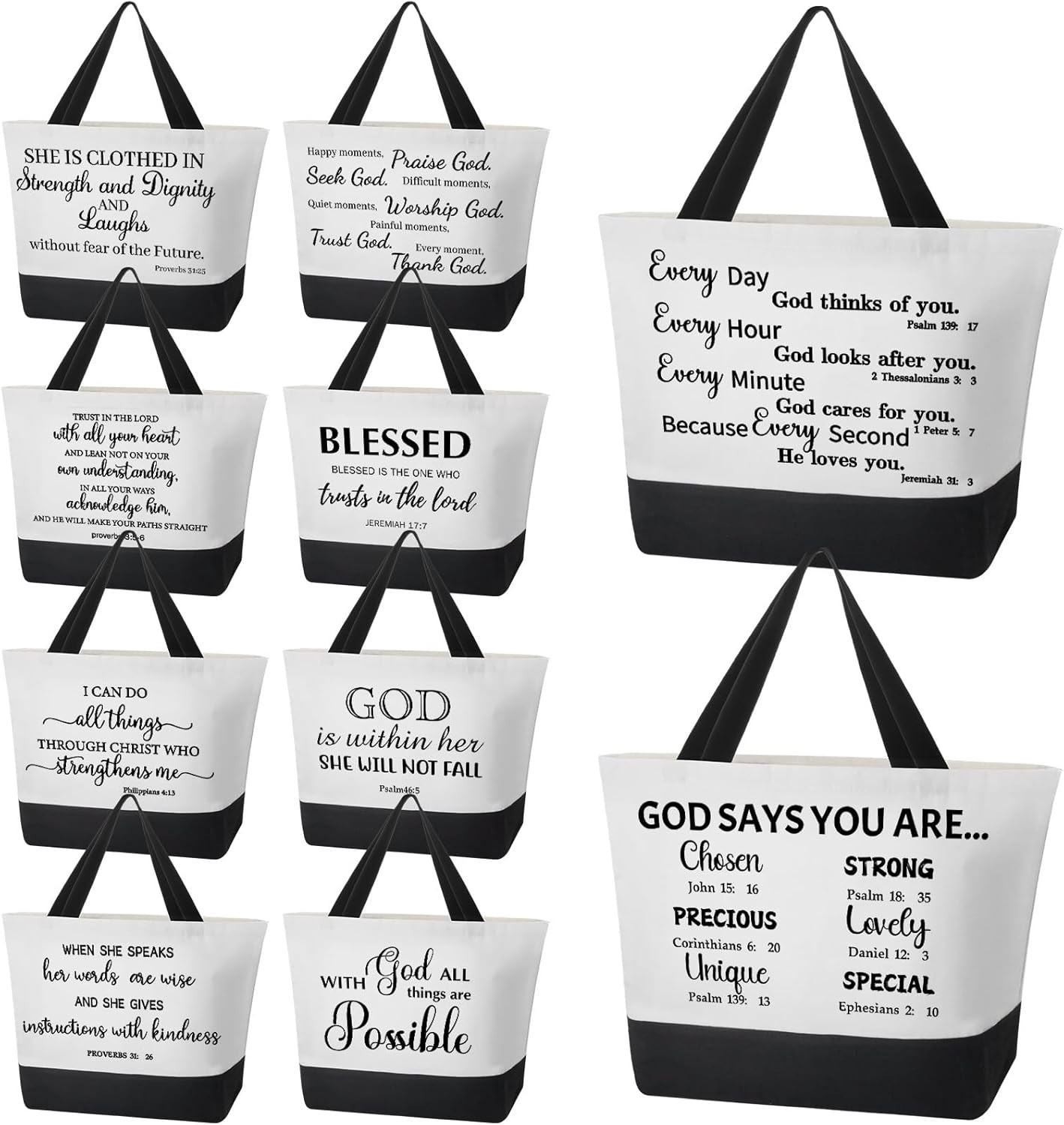 10 Pcs Christian Bible Verse Tote Bags Religious Gift Canvas Reusable Bags for W