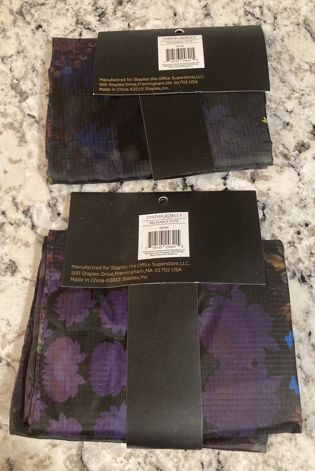 Cynthia Rowley – Lot of 2 -GO Reusable Packable Nylon Tote 16 x 14.5 x 0”D