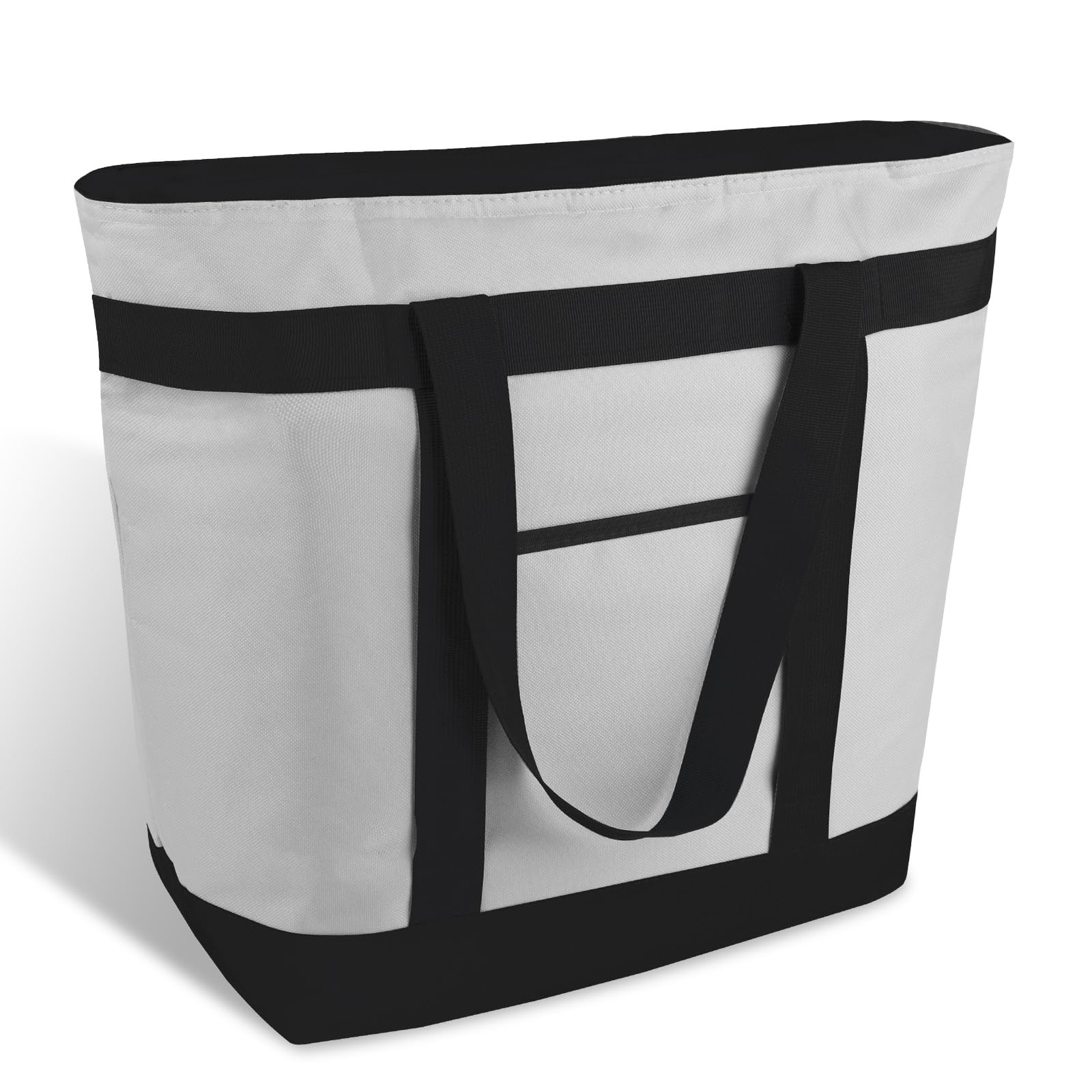 Insulated Grocery Tote Bag Large Reusable Cooler Bags w/ Zipper Leakproof Grey
