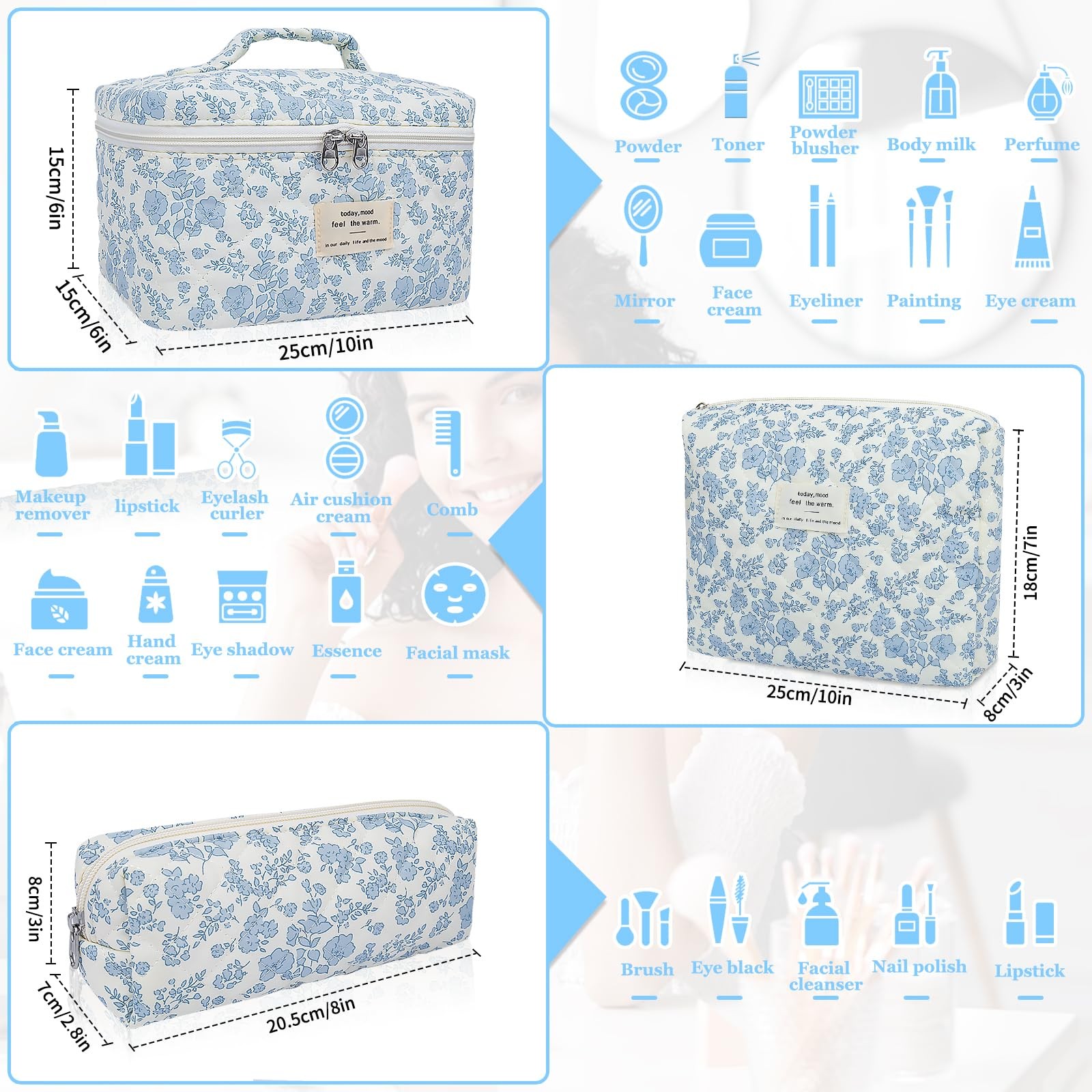 Gosect Makeup Bag, Large Quilted Cosmetic Big 10 x 6 x 6 inches, BDLH