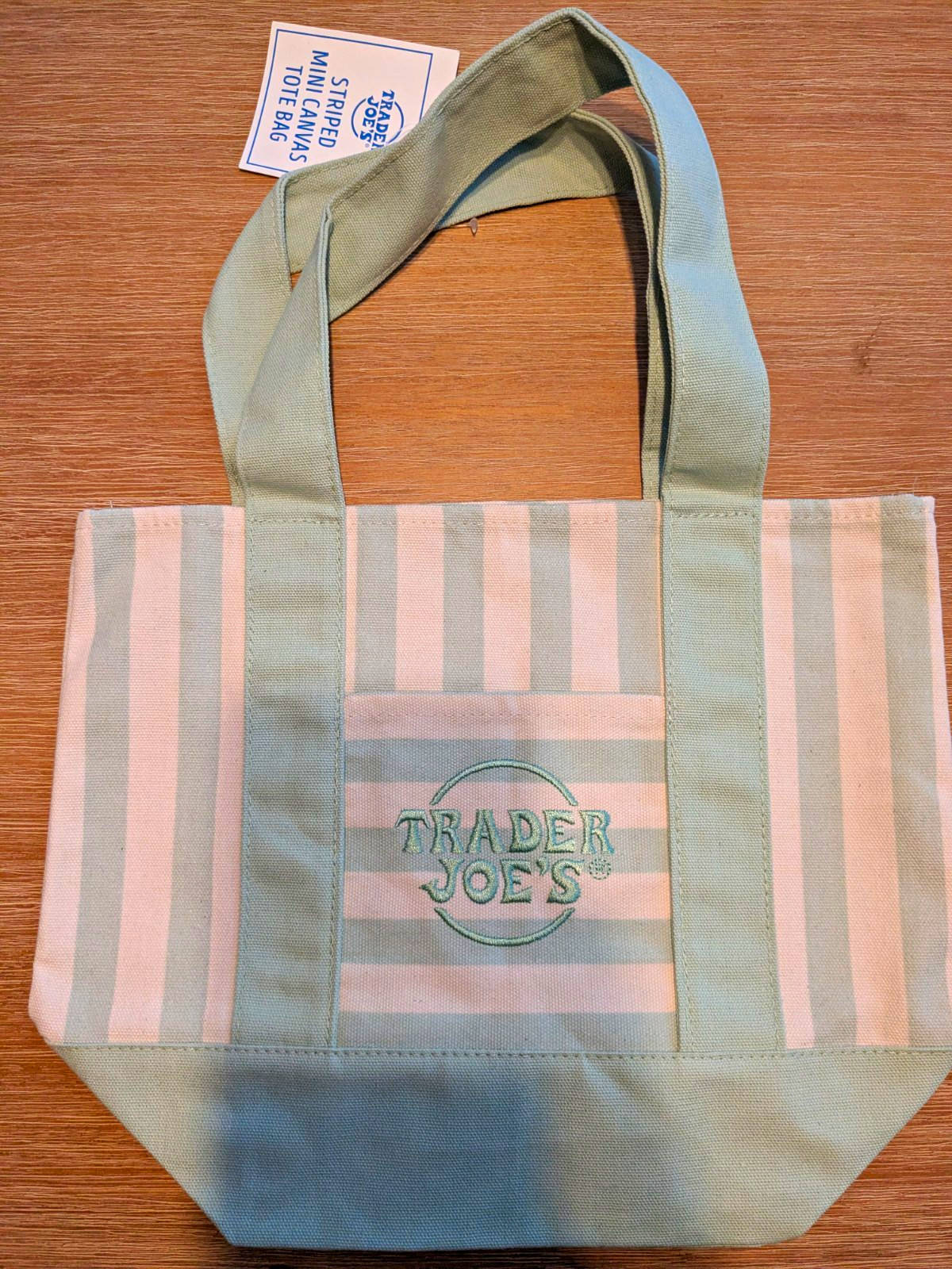 Trader Joe’s Small Striped Tote Bag Green/White Polyester 11in x 10in