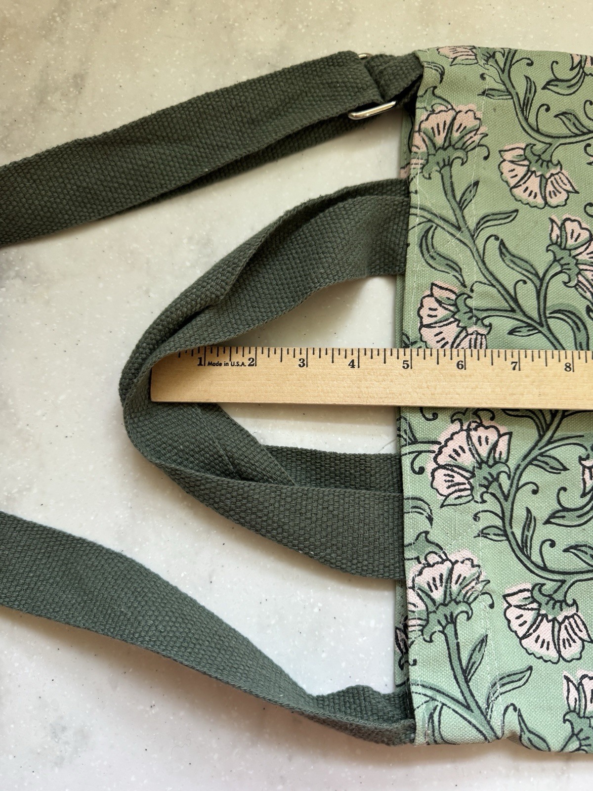 William Morris Style Canvas Tote Double Handles & Straps Green/Pink Floral NWOT