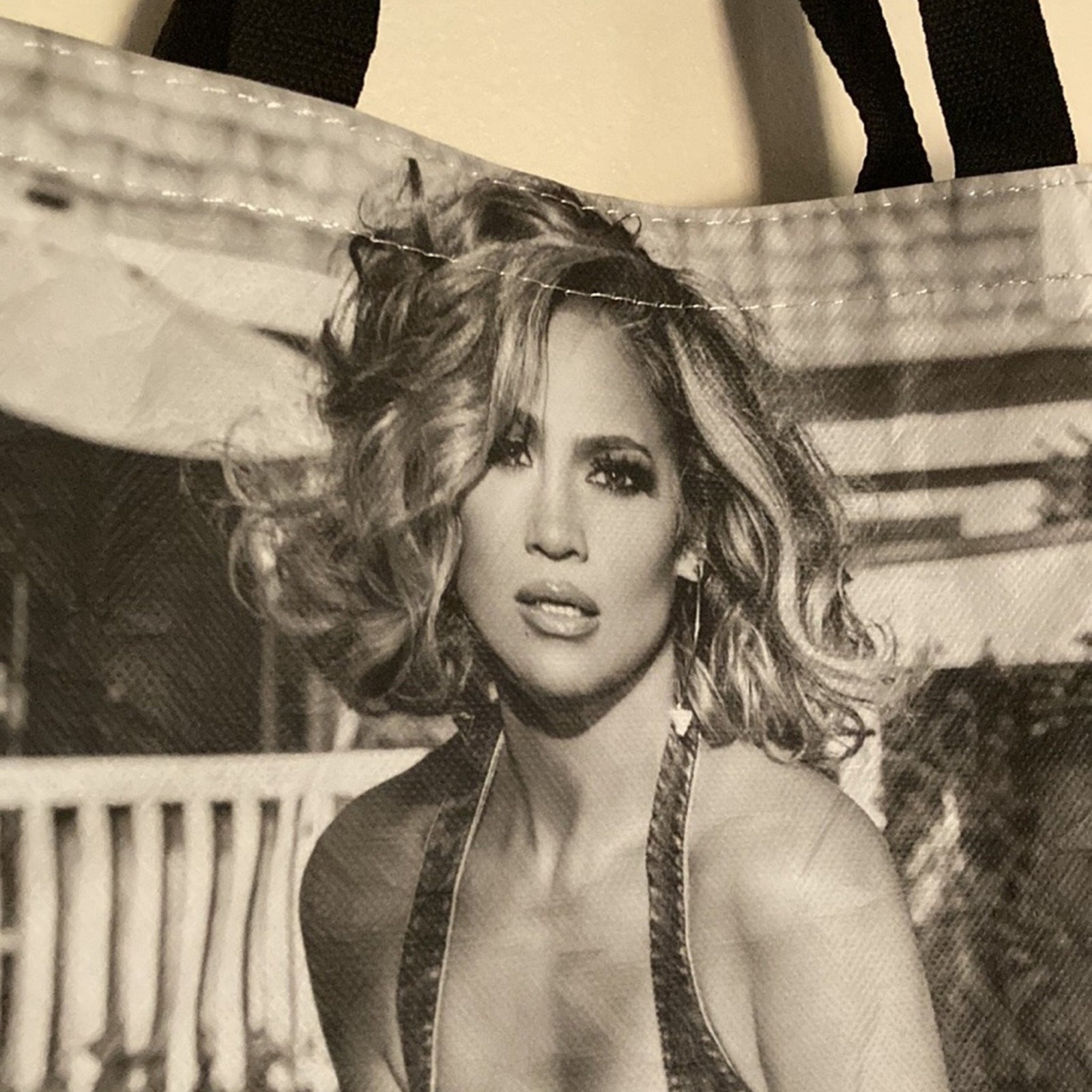 GUESS JLo Reusable Shopping Bag Jennifer Lopez Black and White Vintage Tote Bag