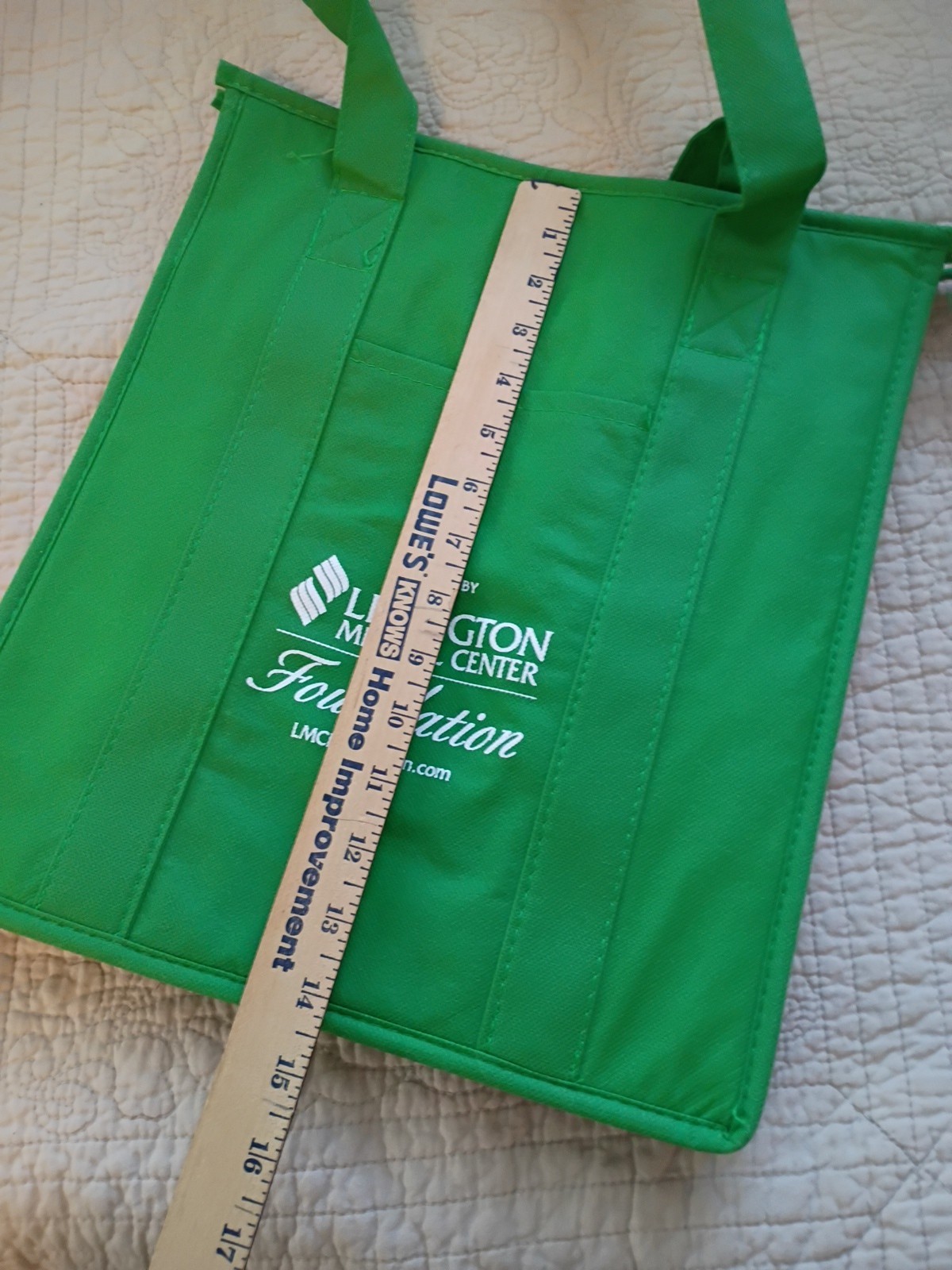 Reusable Folding Tote Bag 14x13x9 Insulated Green Zipper Lexington Medical Logo