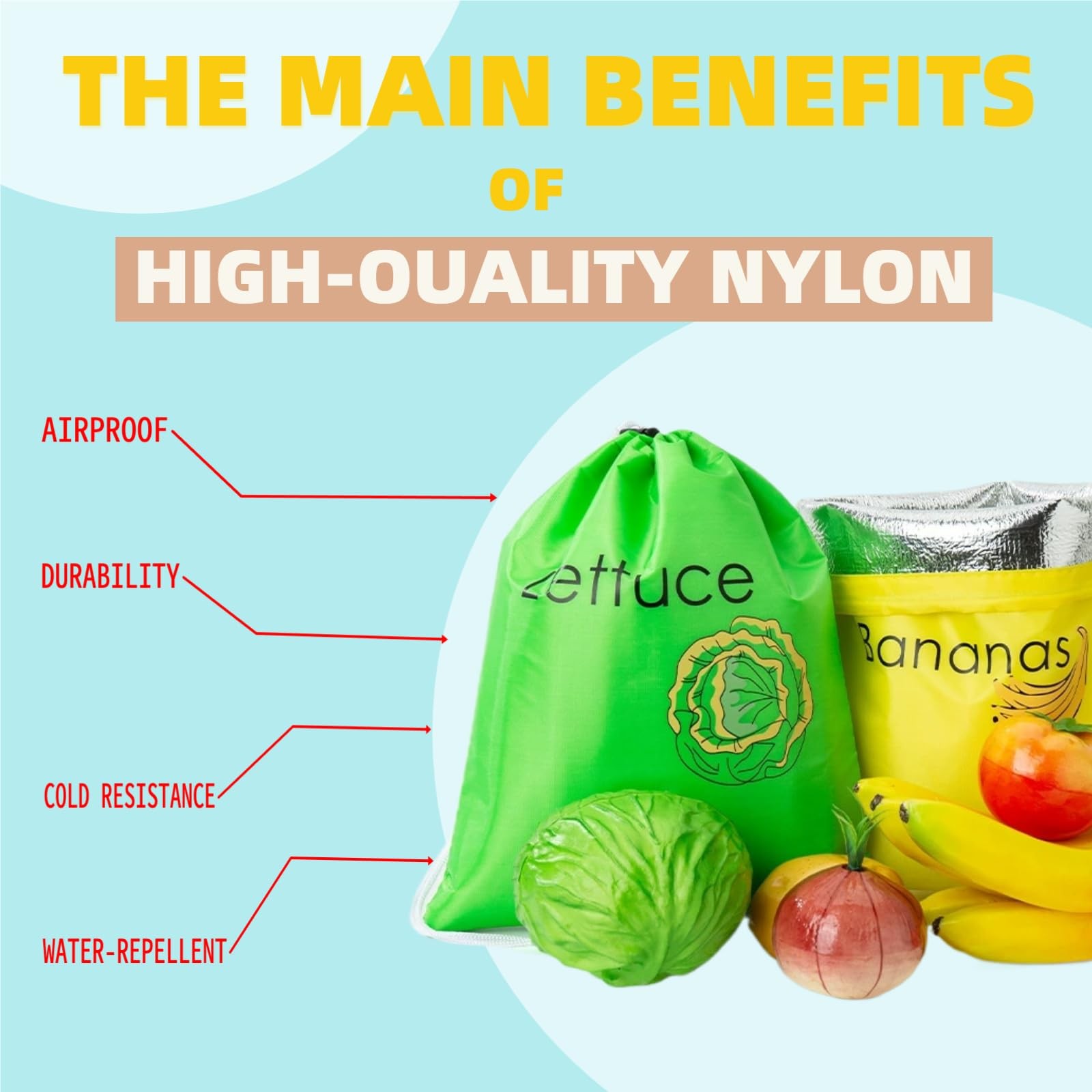 Small Mesh Drawstring Produce Bags 3 Pack + 5 Bonus Medium, Green Yellow Red