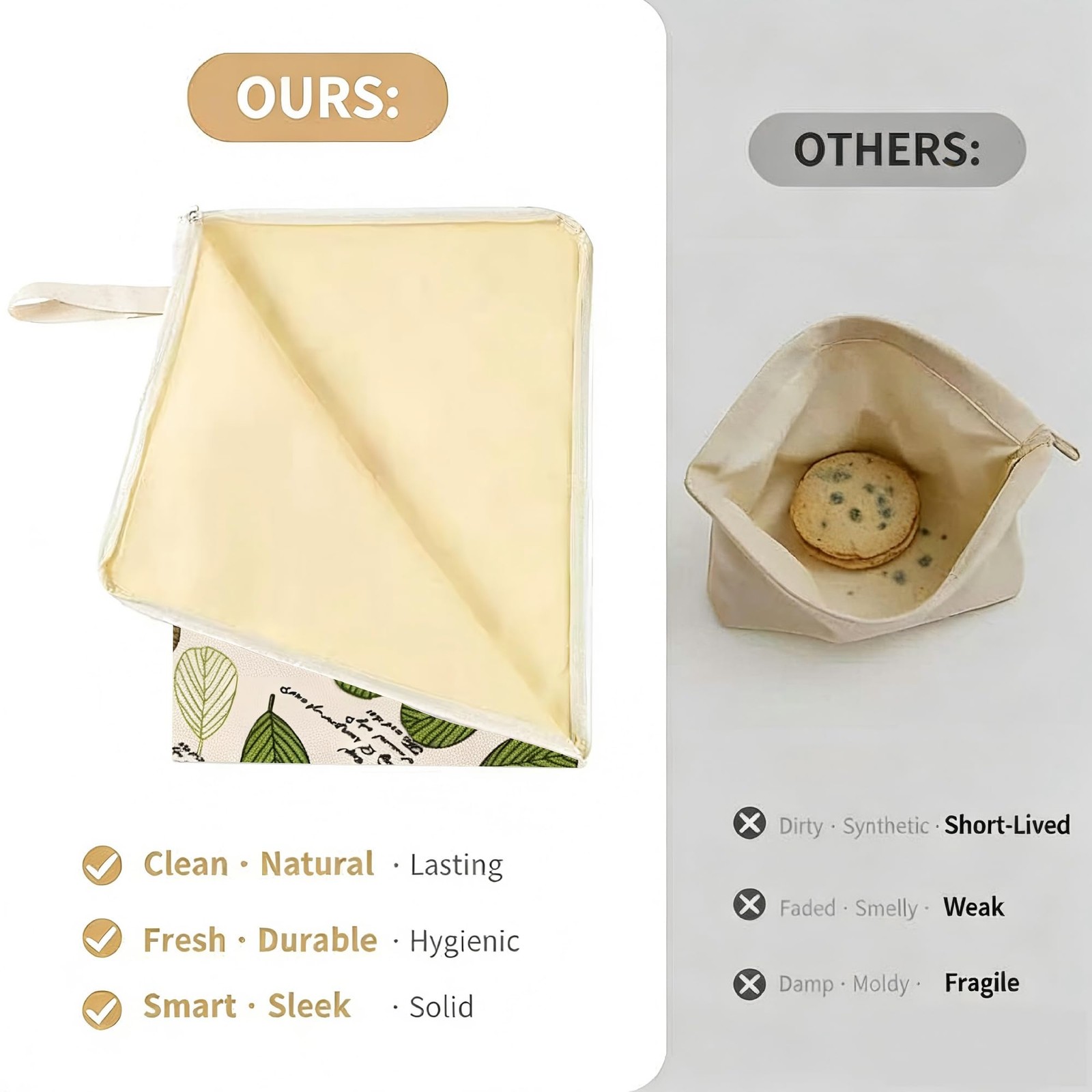 Natural Beeswax Bread Bags for Homemade Extra Large17″×13″, white