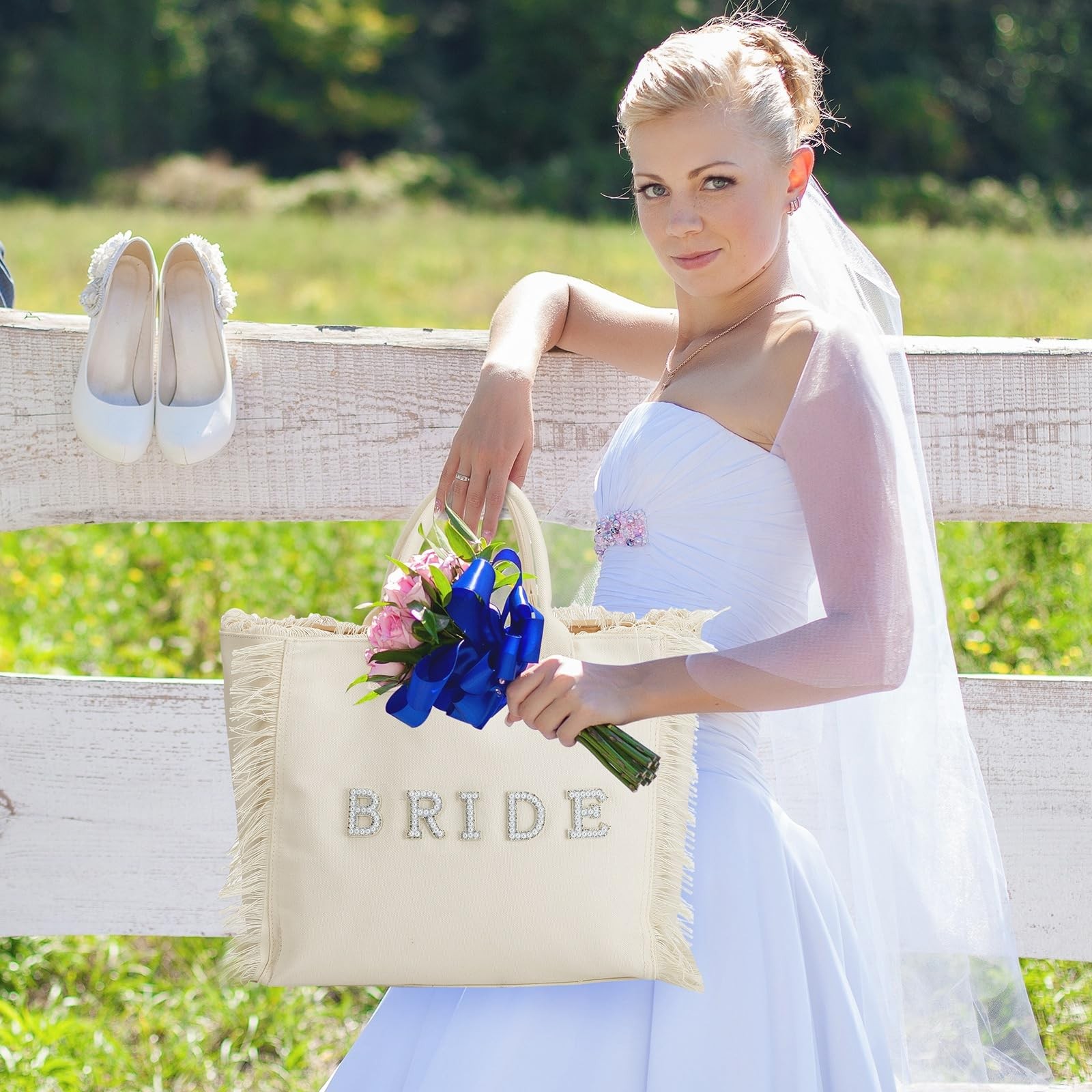 Bride Beach Tote Bag Gifts Wedding Large Bridal Shower Pearl Rhinestone Tote …