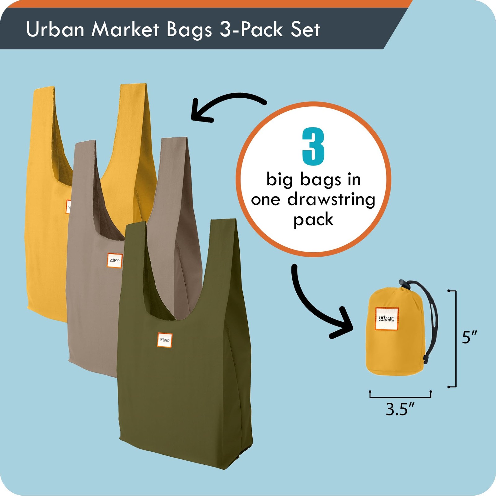 – Meadow – 3 Foldable Reusable Shopping Bags in 1 Compact Pouch, Luxury Quali…