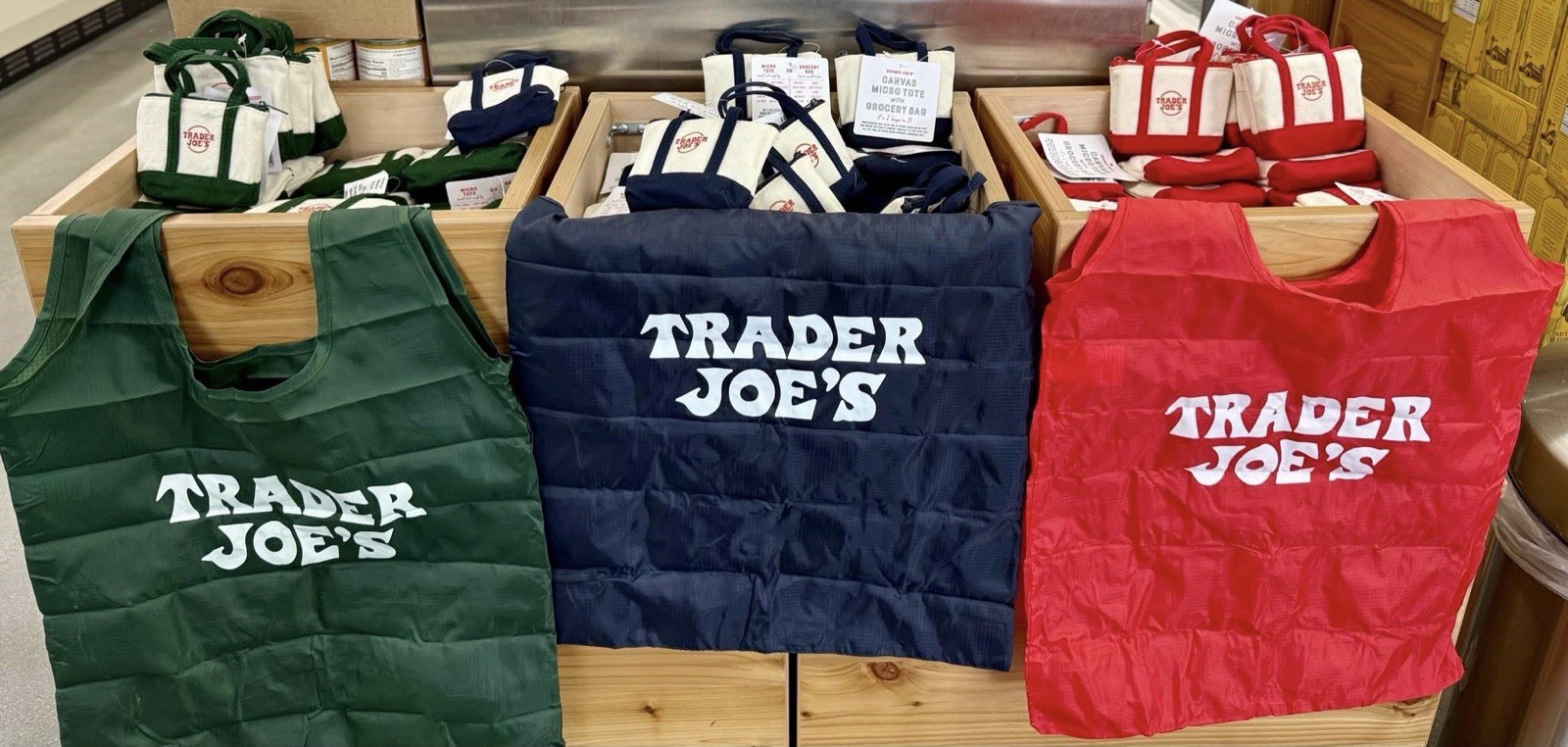 U PICK 1 💚 Trader Joe’s NEW 2 BAGS IN 1 CANVAS 🔥 MICRO TOTE WITH GROCERY BAG