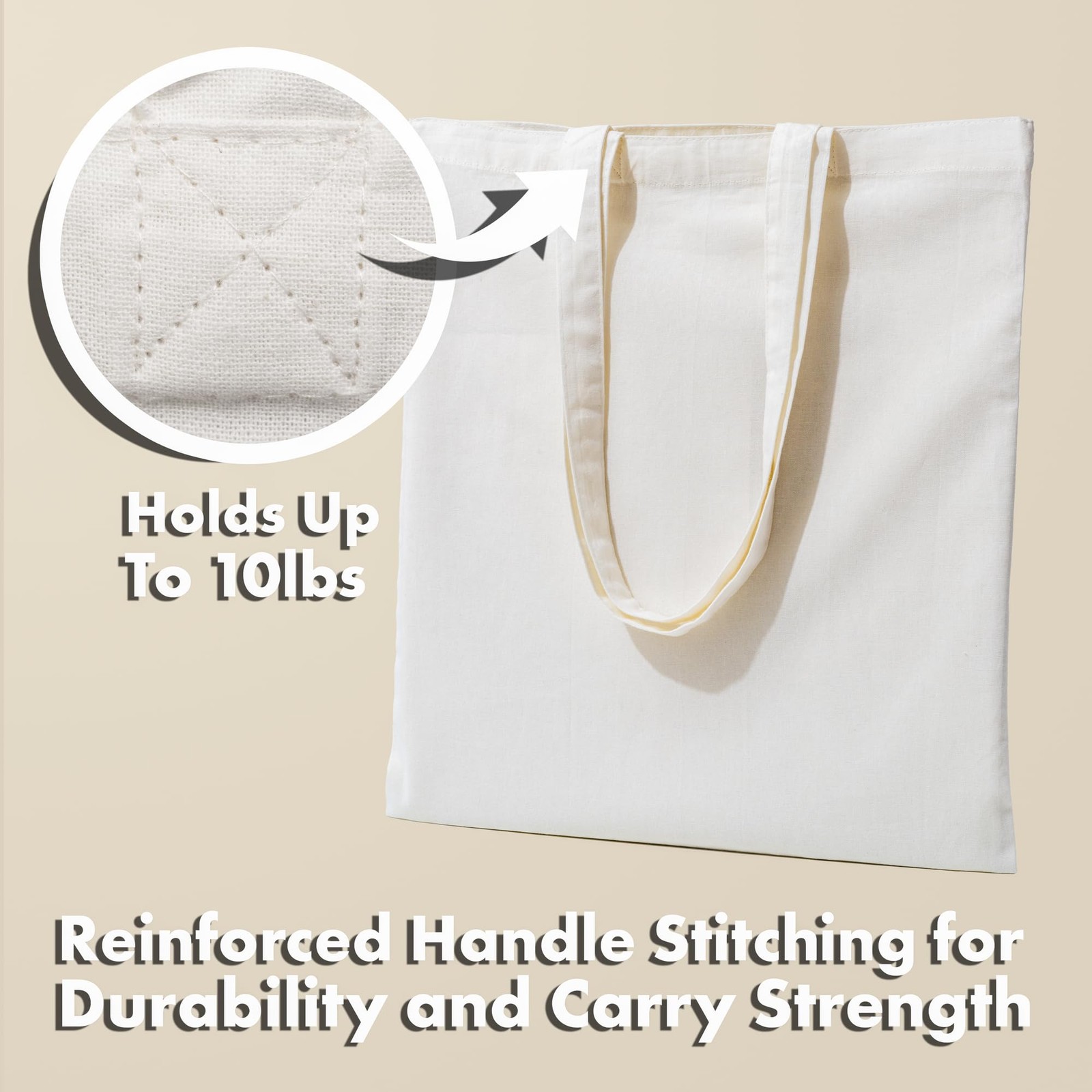 Carrywell (Not Made In China) Canvas Tote Bags 12-Pack, 15″x16″, Bulk Organic