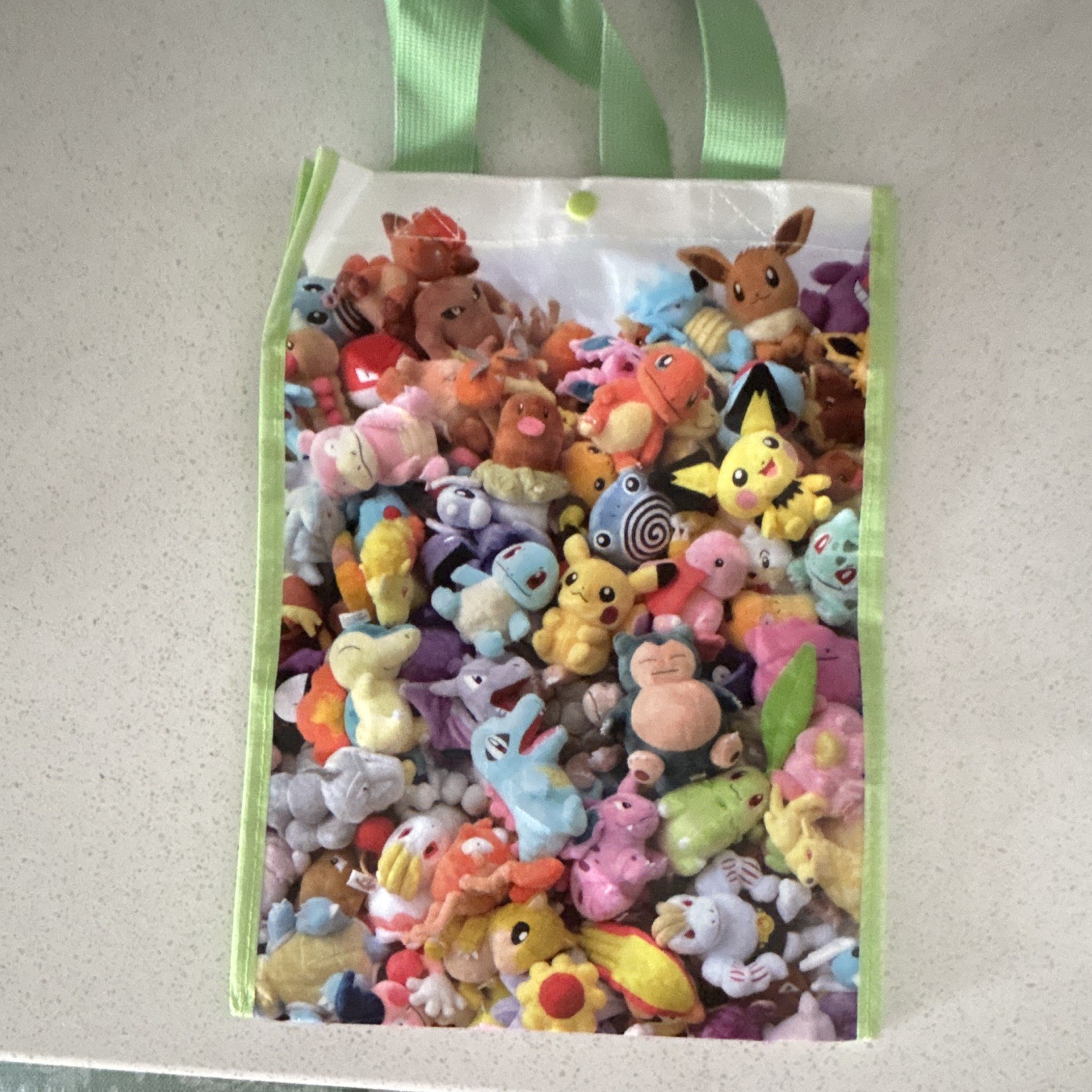Pokémon Center Reusable Small Tote Bag Green/Multicolor All-Over Pattern