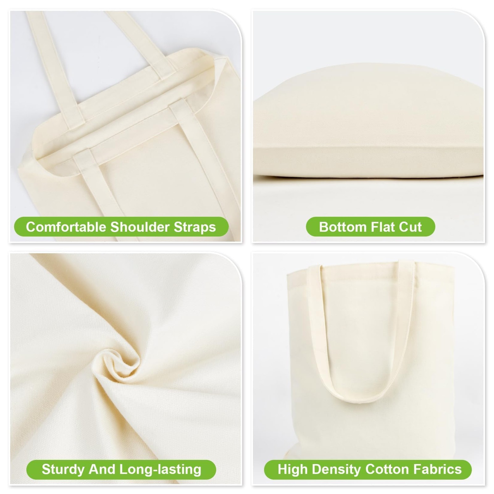 Canvas Tote Bag 4 Pack Reusable Cotton Shopping Bags Blank DIY Craft Tote Market
