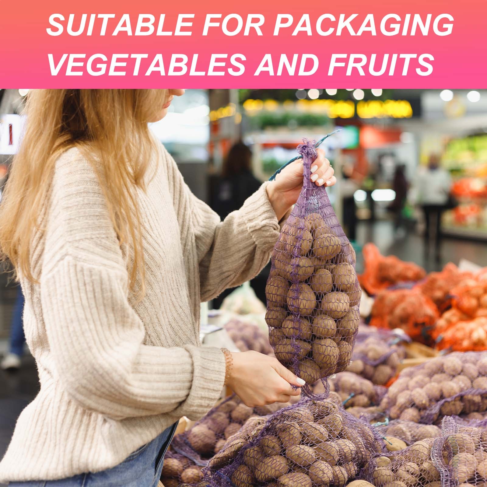 100Pcs Reusable Mesh Produce Bags, 23.6 Inches Egg Hatching Bags, White
