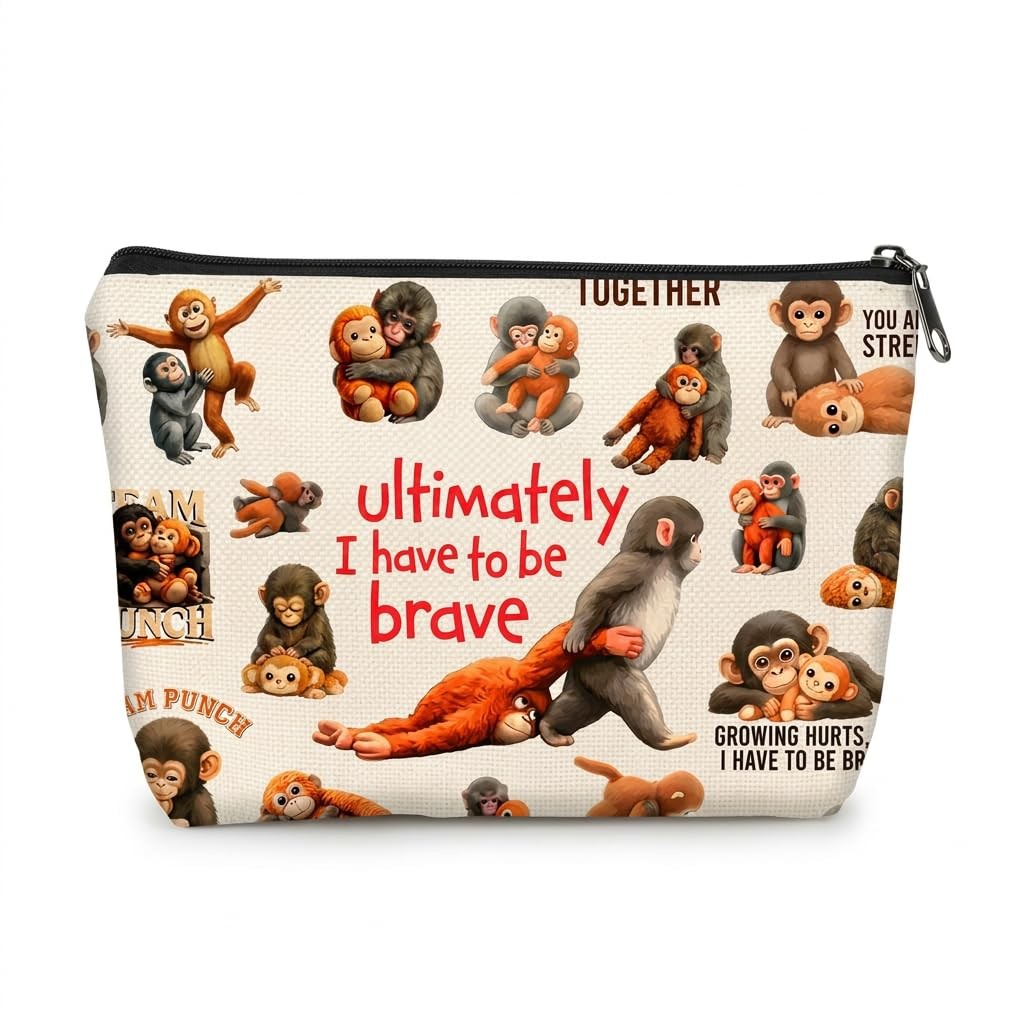 PITFEROCE Punch The Monkey Makeup Bag for Women, Viral Macaque Off White