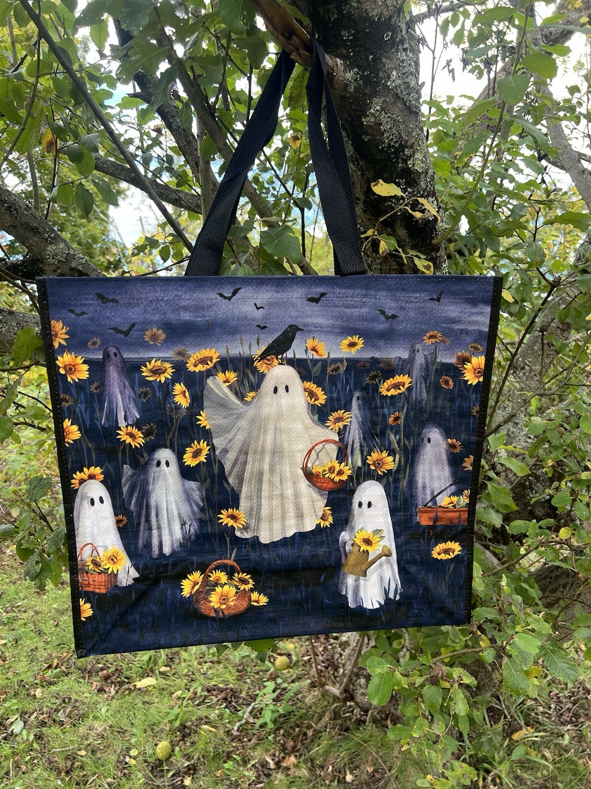 Halloween Ghosts 👻Baskets Sunflowers 🐦‍⬛ CROWS Bats Shopping Bag New🌼TJX🌼
